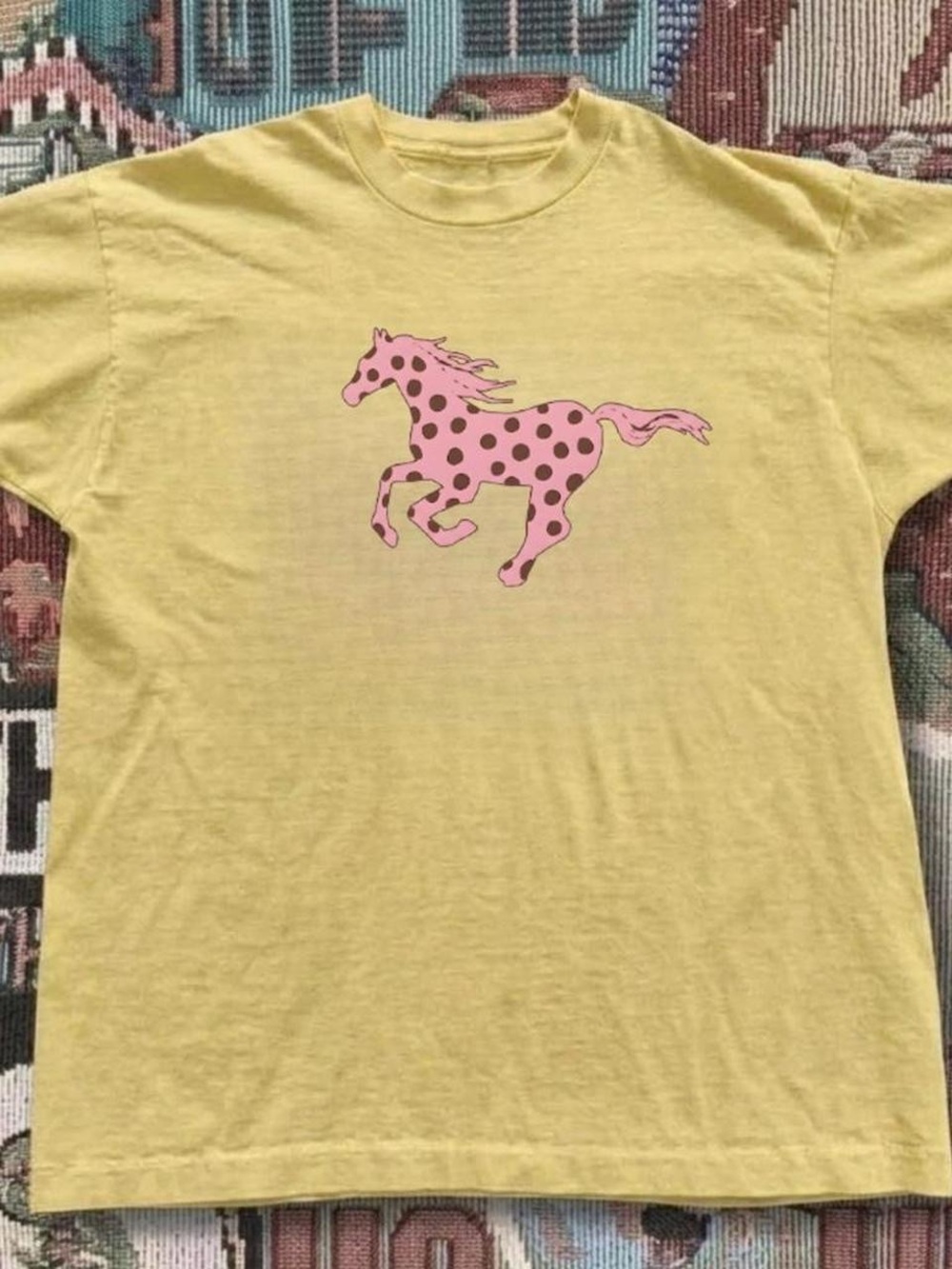 Gildan Yellow Tee with Pink Polka-Dot Horse Graphic